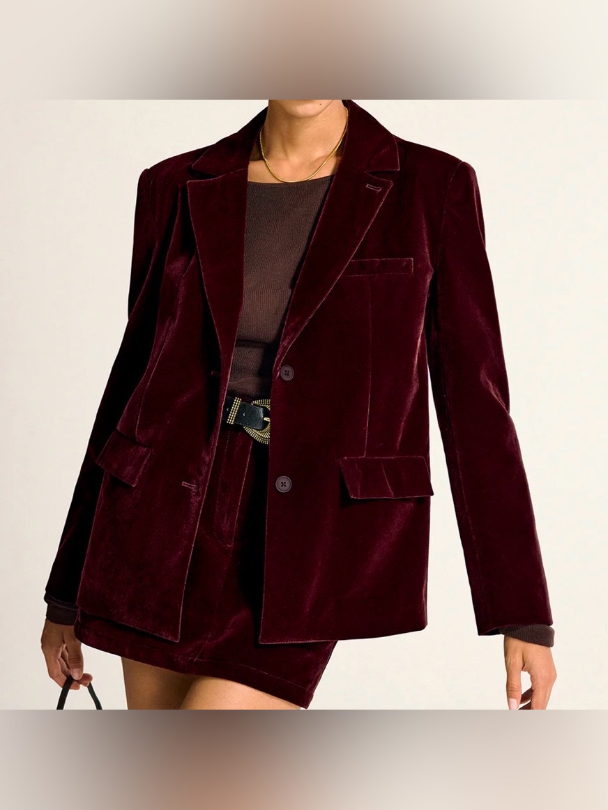 Commense Velvet Shawl Collar Blazer - Burgundy